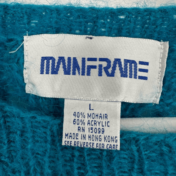 Vintage Mohair Women’s Sweater Size L Open Knit Crew Neck Blue Boho Feminine - Picture 3 of 10